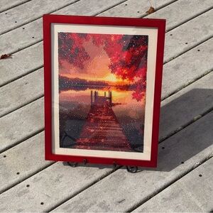 Gorgeous Fall Dock Scene Framed Diamond Wall Art